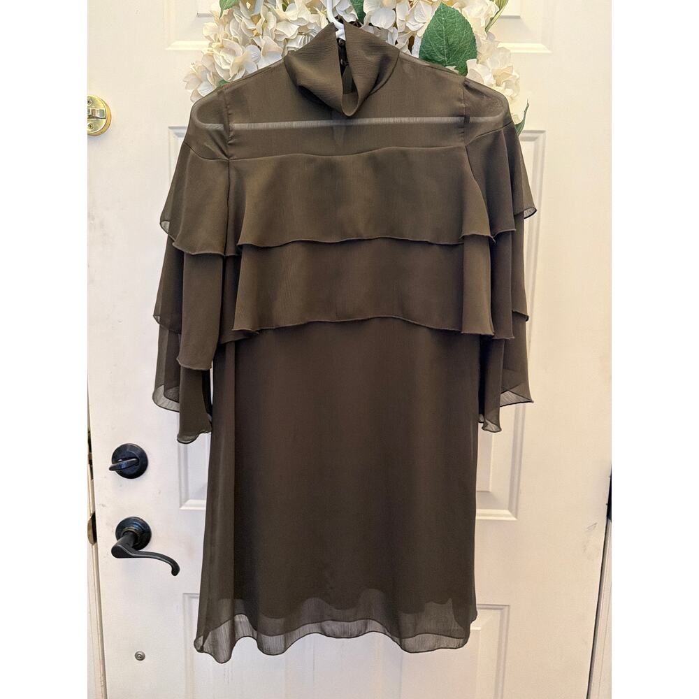 Zara Green Tiered Ruffle Shift Dress Women's XS Flowy Boho Olive Green - Picture 3 of 8
